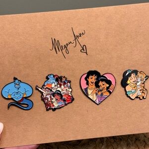 Aladdin 4-piece Enamel Lapel Brooch Pin Set Jasmine Genie Rajah Tiger Disney